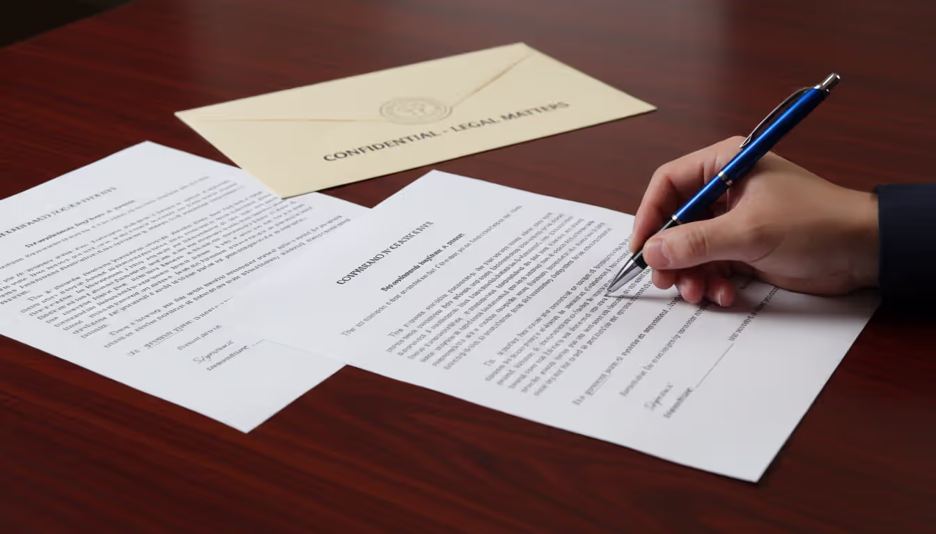 Two businessmen at negotiation table exchanging legal documents in modern conference room during property deal discussion