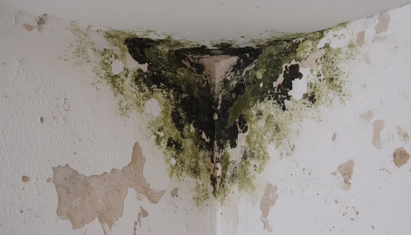 Person using smartphone to photograph water damage stains and moisture marks on apartment wall for documentation