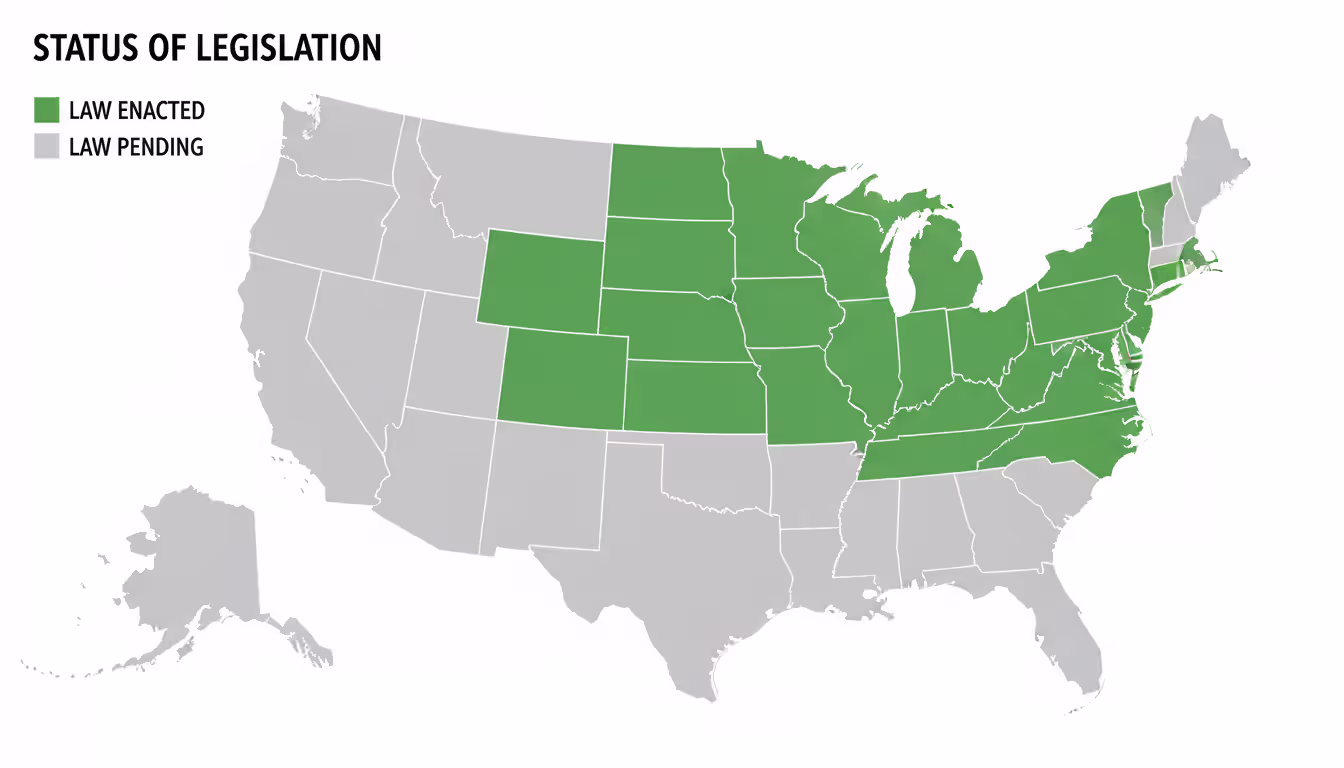 Map of the United States with some states highlighted in green showing adoption of the Uniform Partition of Heirs Property Act